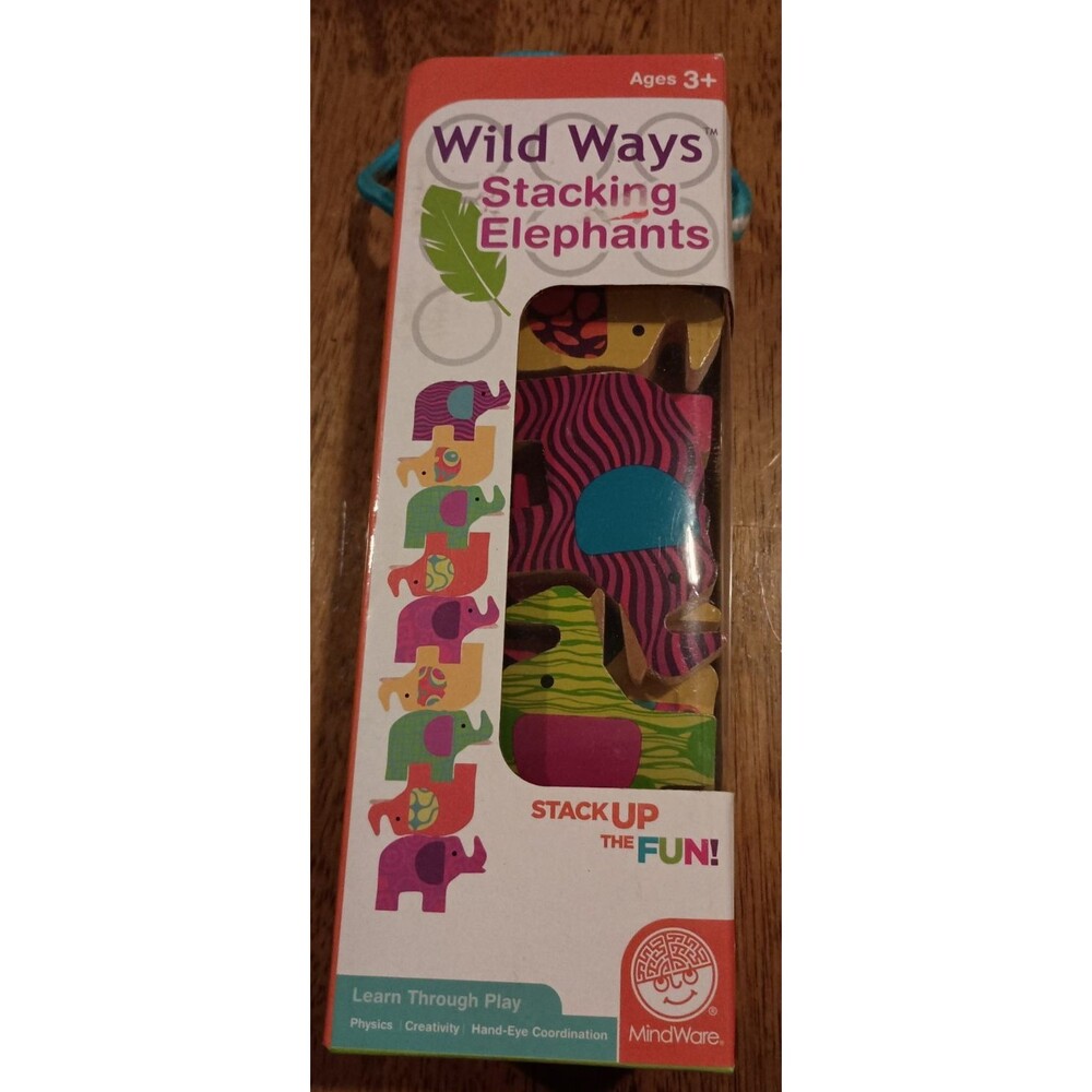 WILD WAYS STACKING Wood Elephants Learn Play MIND WARE Age 3+ Complete